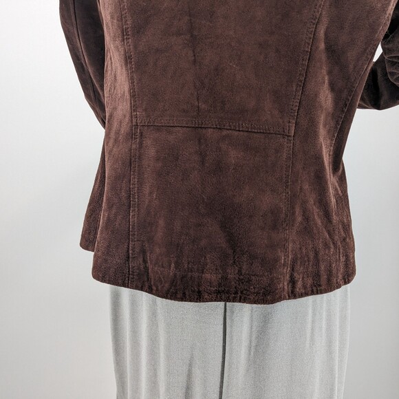 Vintage y2k Live a Little Suede Military Jacket Brown Button Front Leather L - Picture 12 of 13